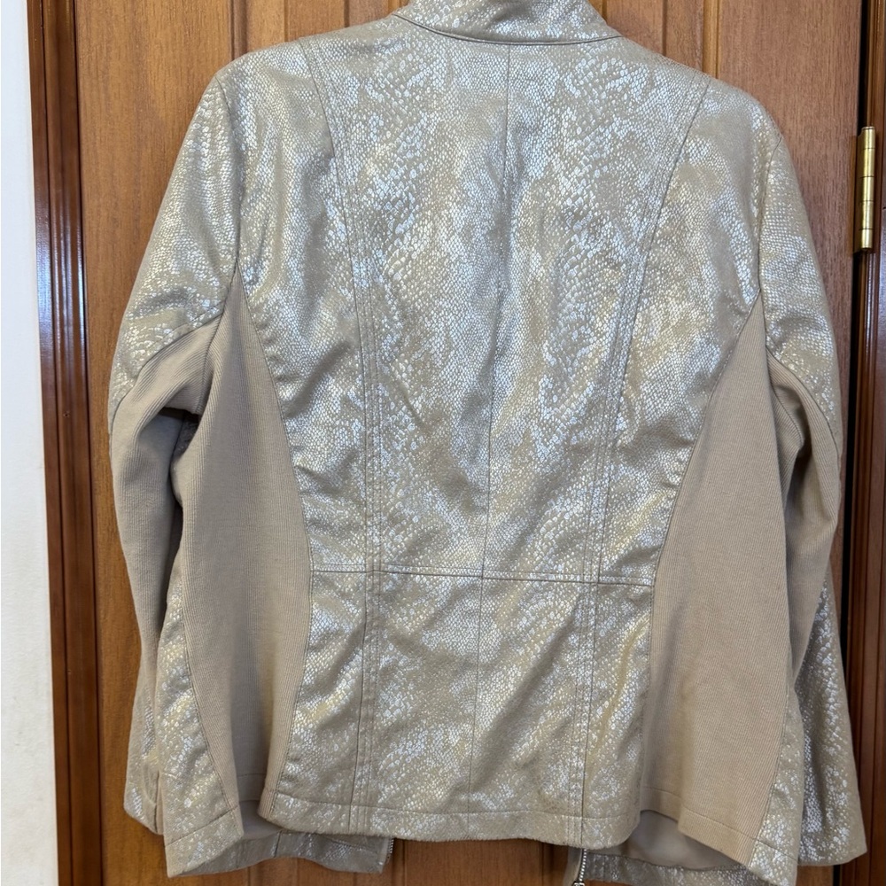 Chico's Plus Size Metallic Cream Gold Women's Blazer Jacket Coat size 3 - Picture 2 of 6